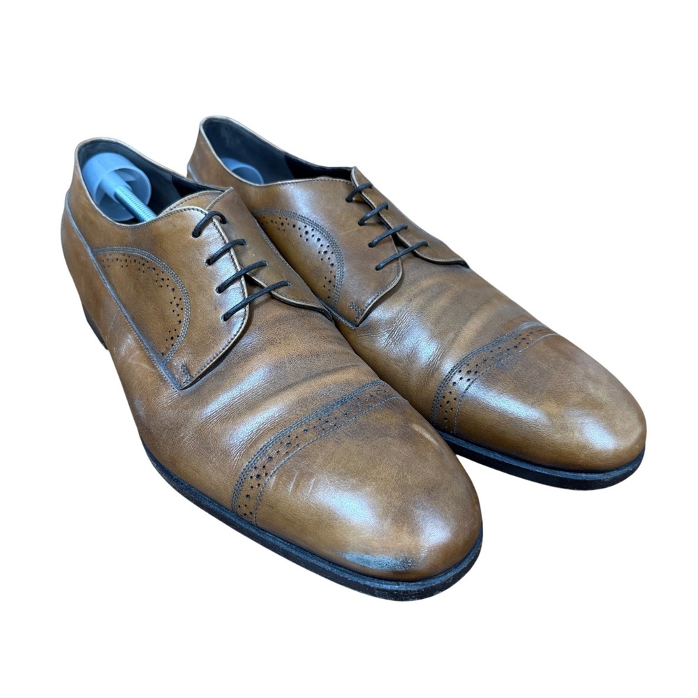 Salvatore Ferragamo Derby Shoes Mens 10 Brown Leather Cap Toe Brogue Italy